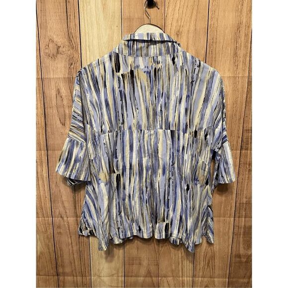 Damee Inc. S Blazer Jacket Blue Striped Wire Collar Bell Sleeves Career abstract - Picture 8 of 8